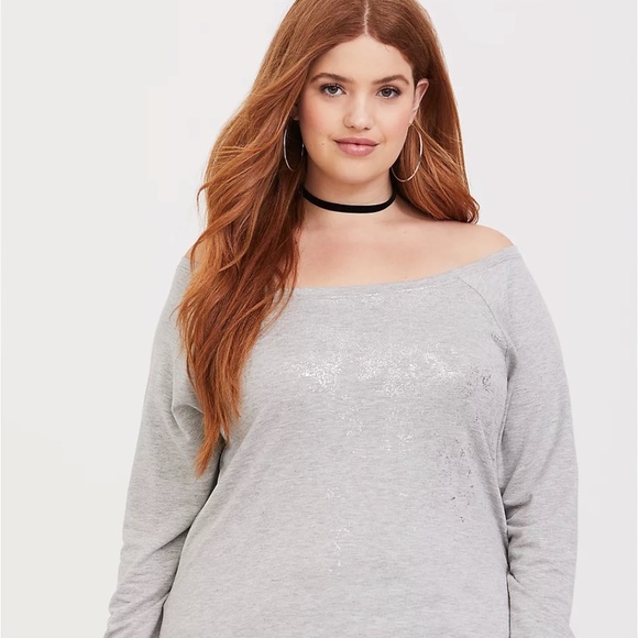 torrid Tops - Torrid Off Shoulder Foil Front Sweatshirt Size 00X
